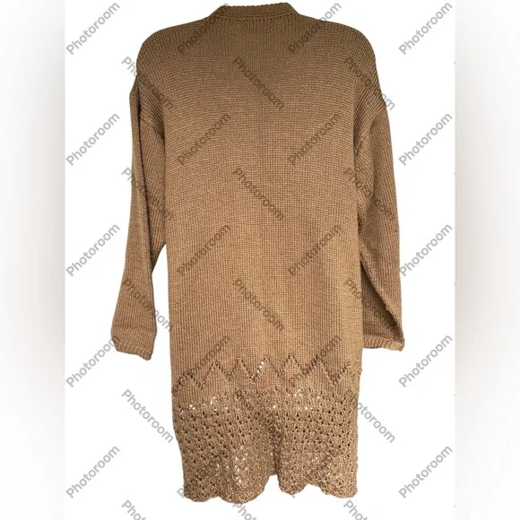 VINTAGE OOAK Handmade Warm Brown Knitted Duster Sweater ONE SIZE S - 3XL - Picture 6 of 9